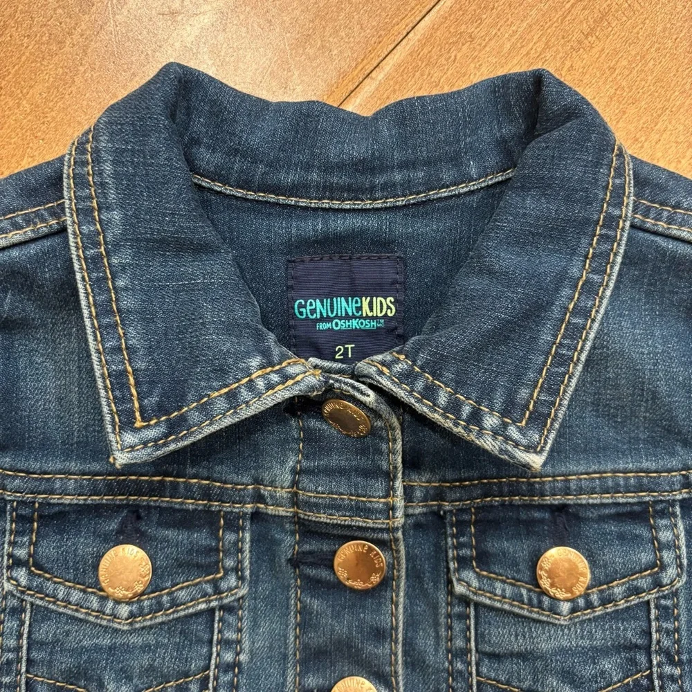 Genuine Kids Oshkosh Girls Toddler Blue Denim Jean Ruffle Snap Front Jacket 2T